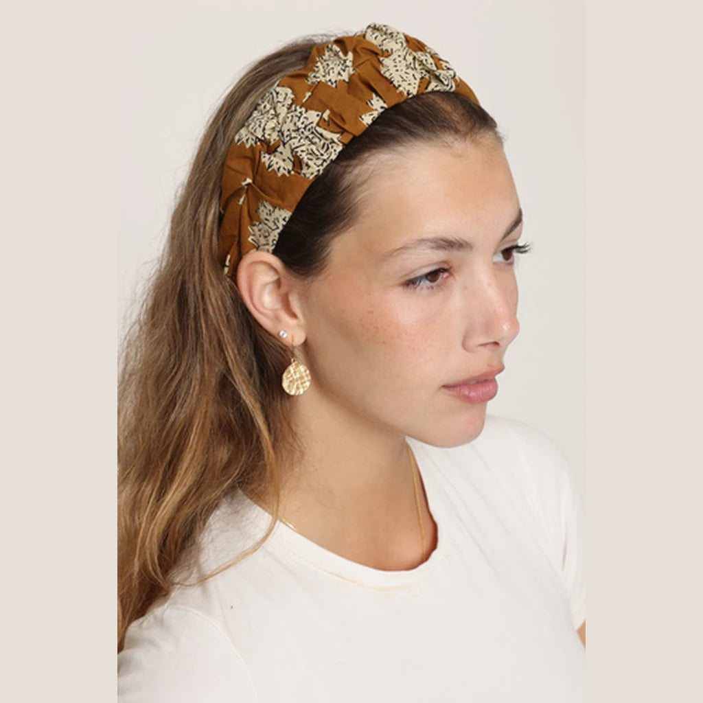 Brown Cotton Ruched Headband