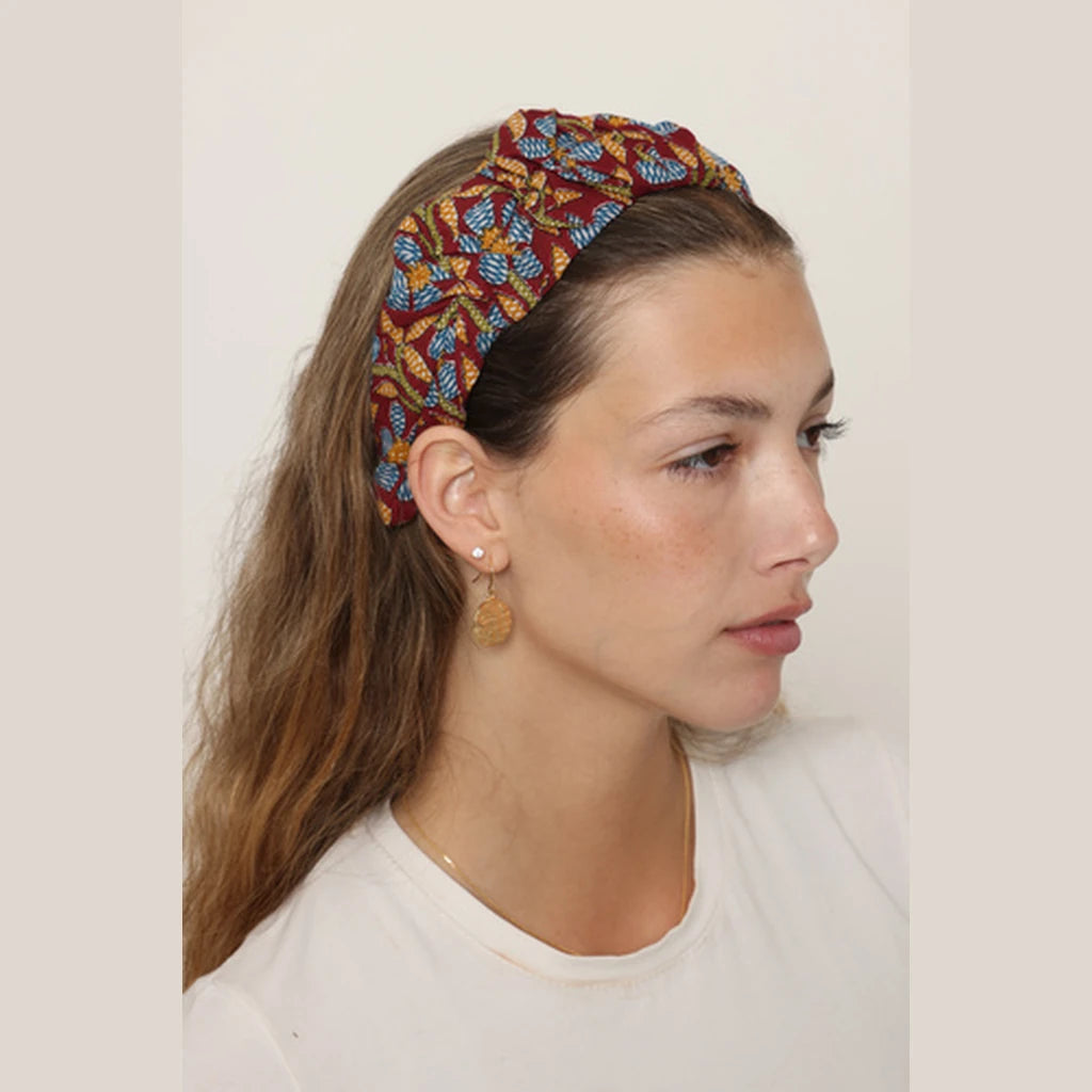 Burgundy Cotton Ruched Headband