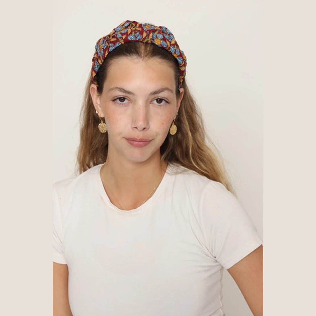 Burgundy Cotton Ruched Headband
