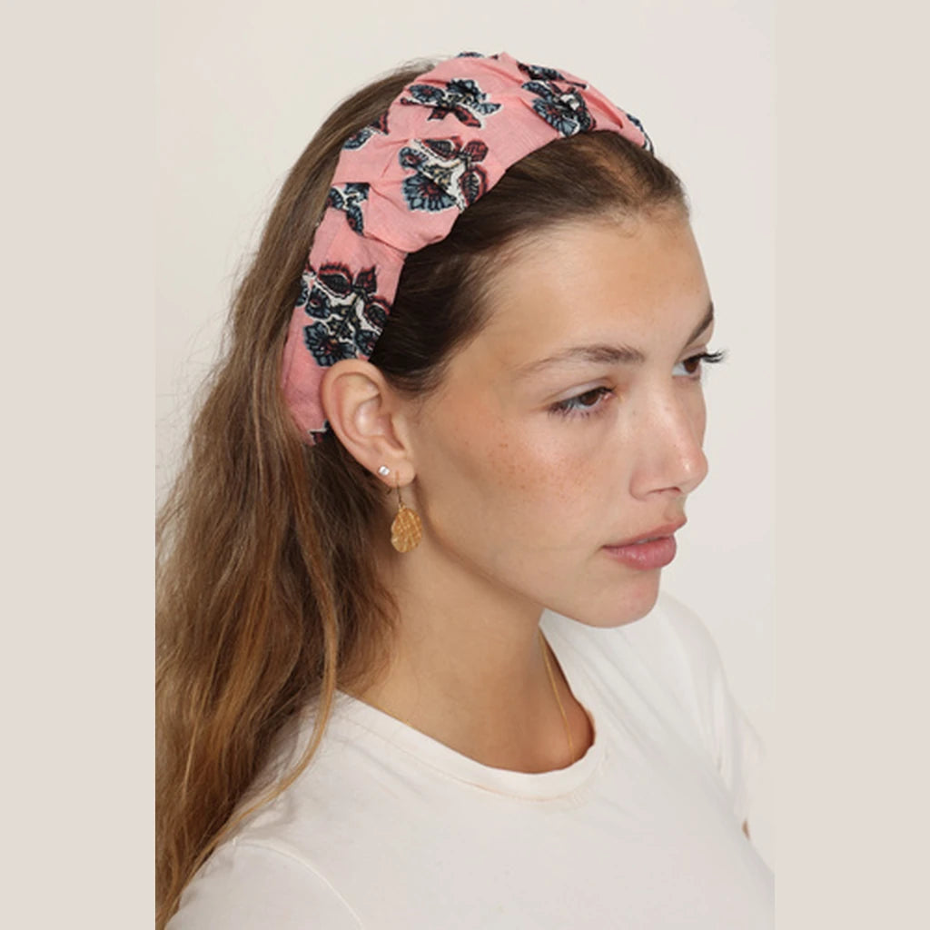 Pink Cotton Ruched Headband