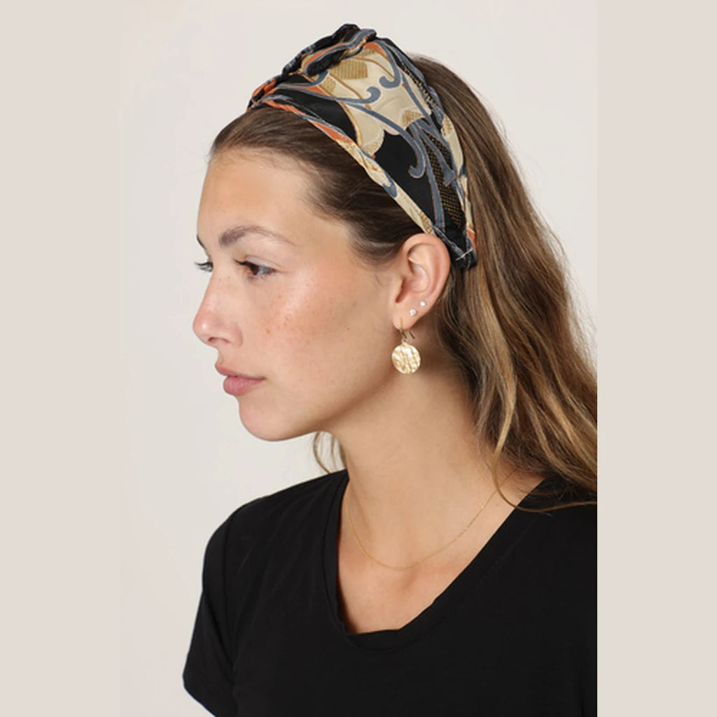 Black Orange Floral Bow Headband