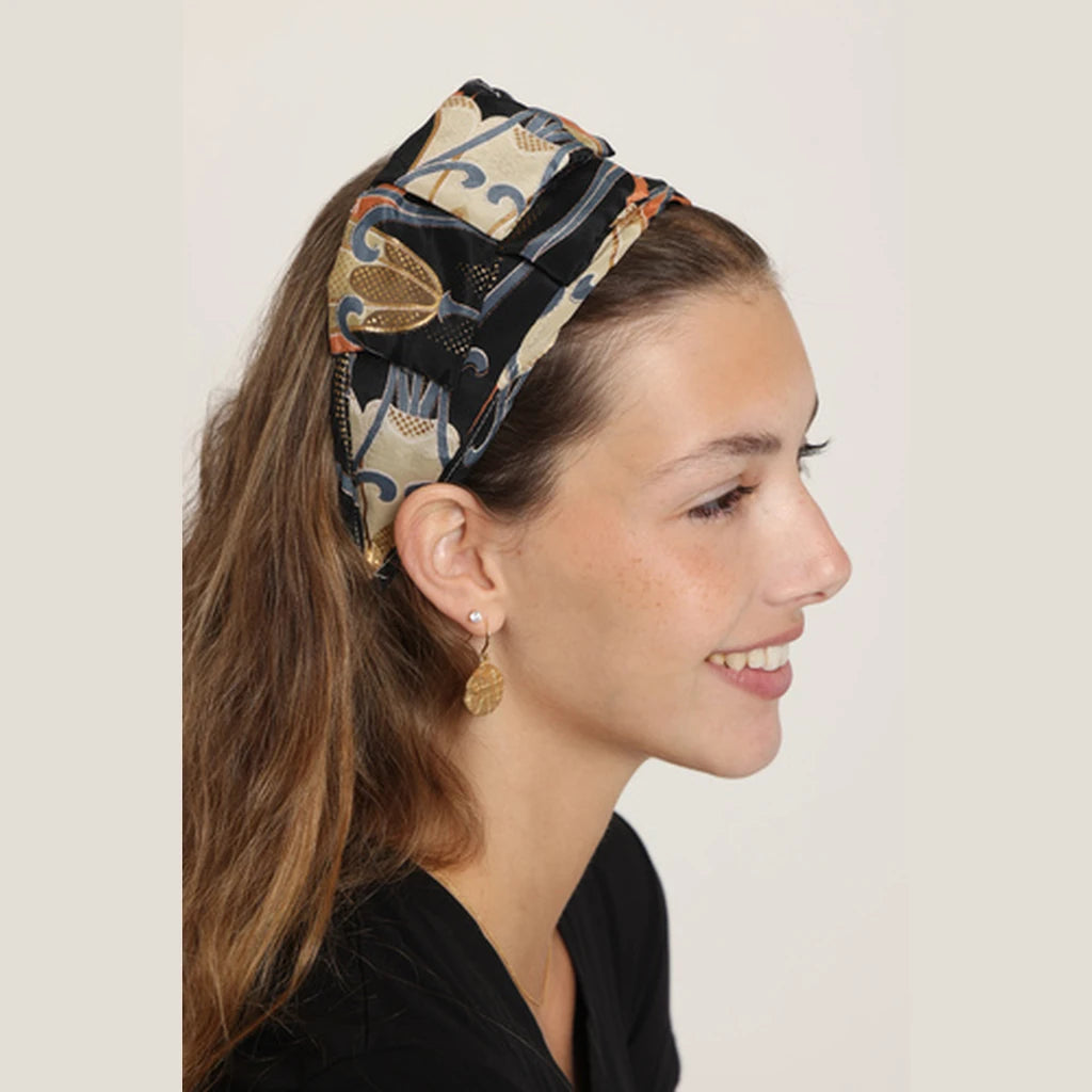 Black Orange Floral Bow Headband