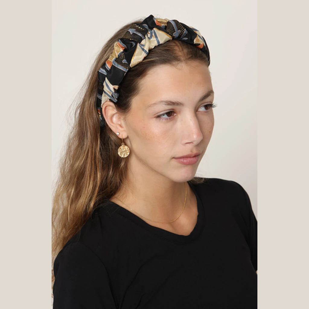 Black Orange Floral Ruched Headband