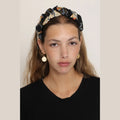 Black Orange Floral Ruched Headband