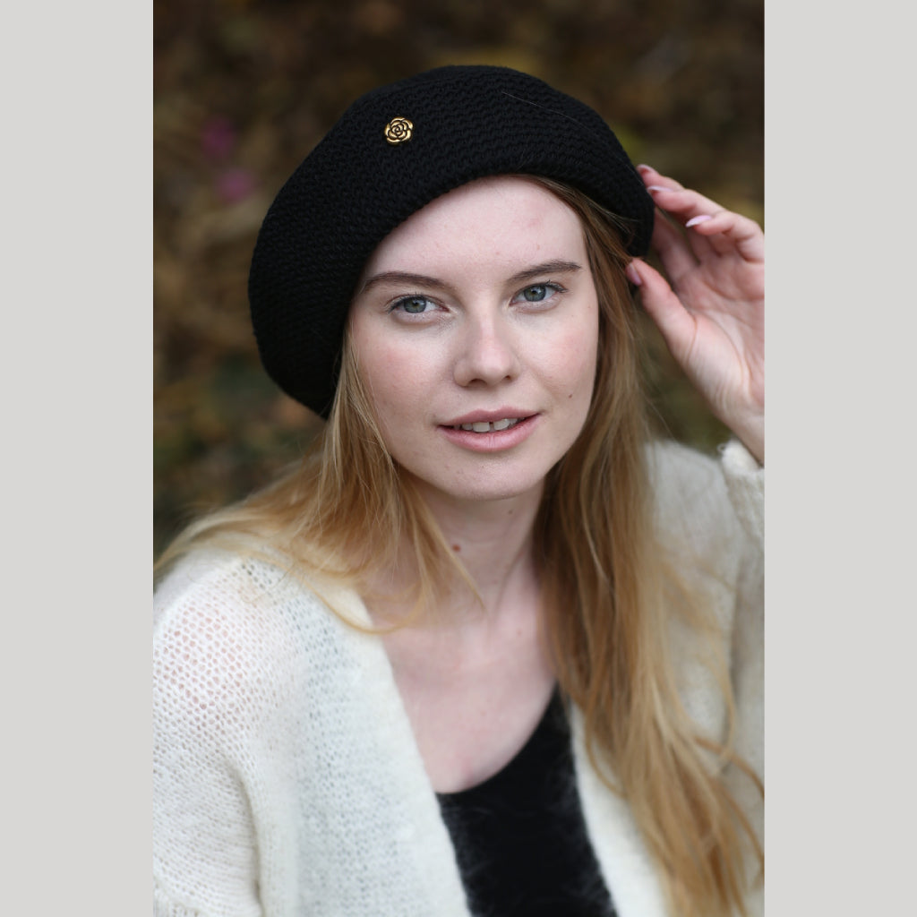 Black Crochet Beret