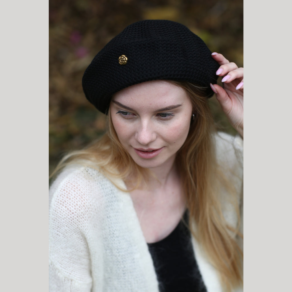 Black Crochet Beret