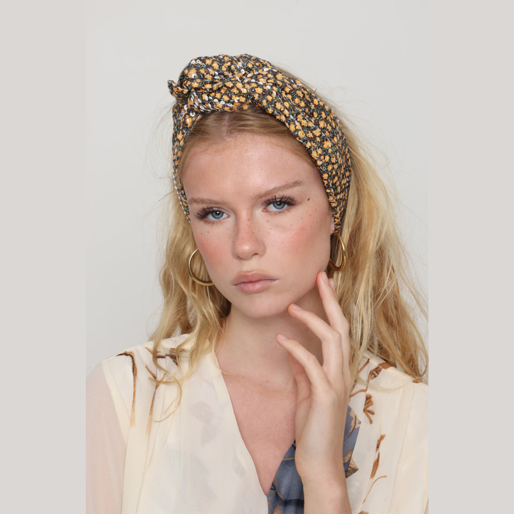 Brown & Yellow Sequin Tie Headband