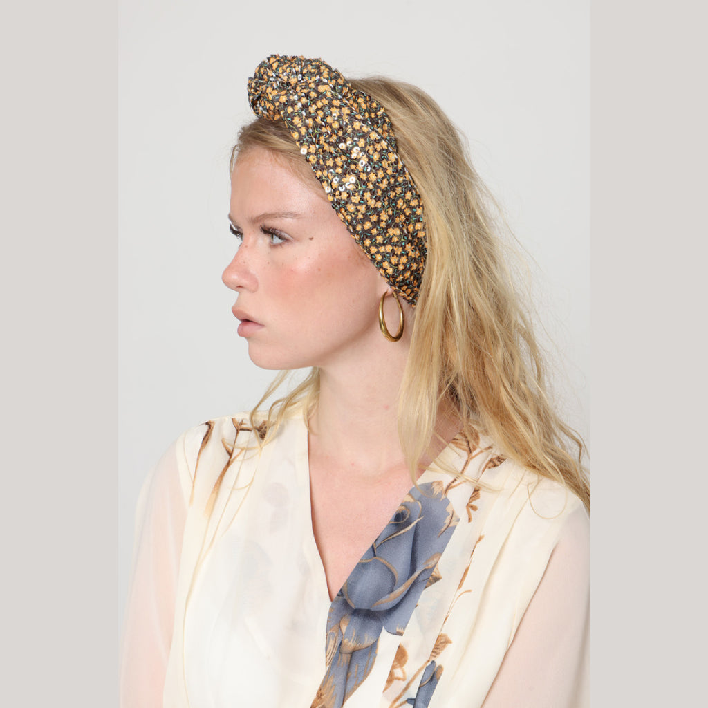 Brown & Yellow Sequin Tie Headband