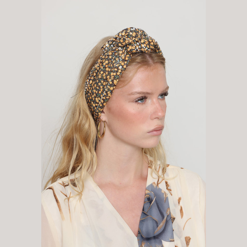 Brown & Yellow Sequin Tie Headband