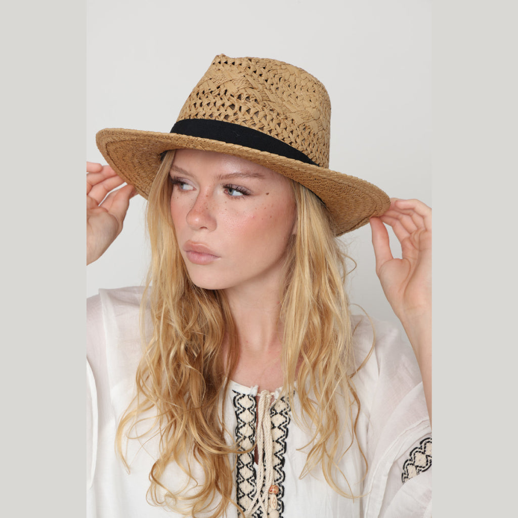 Camel Straw Hat with Black Band