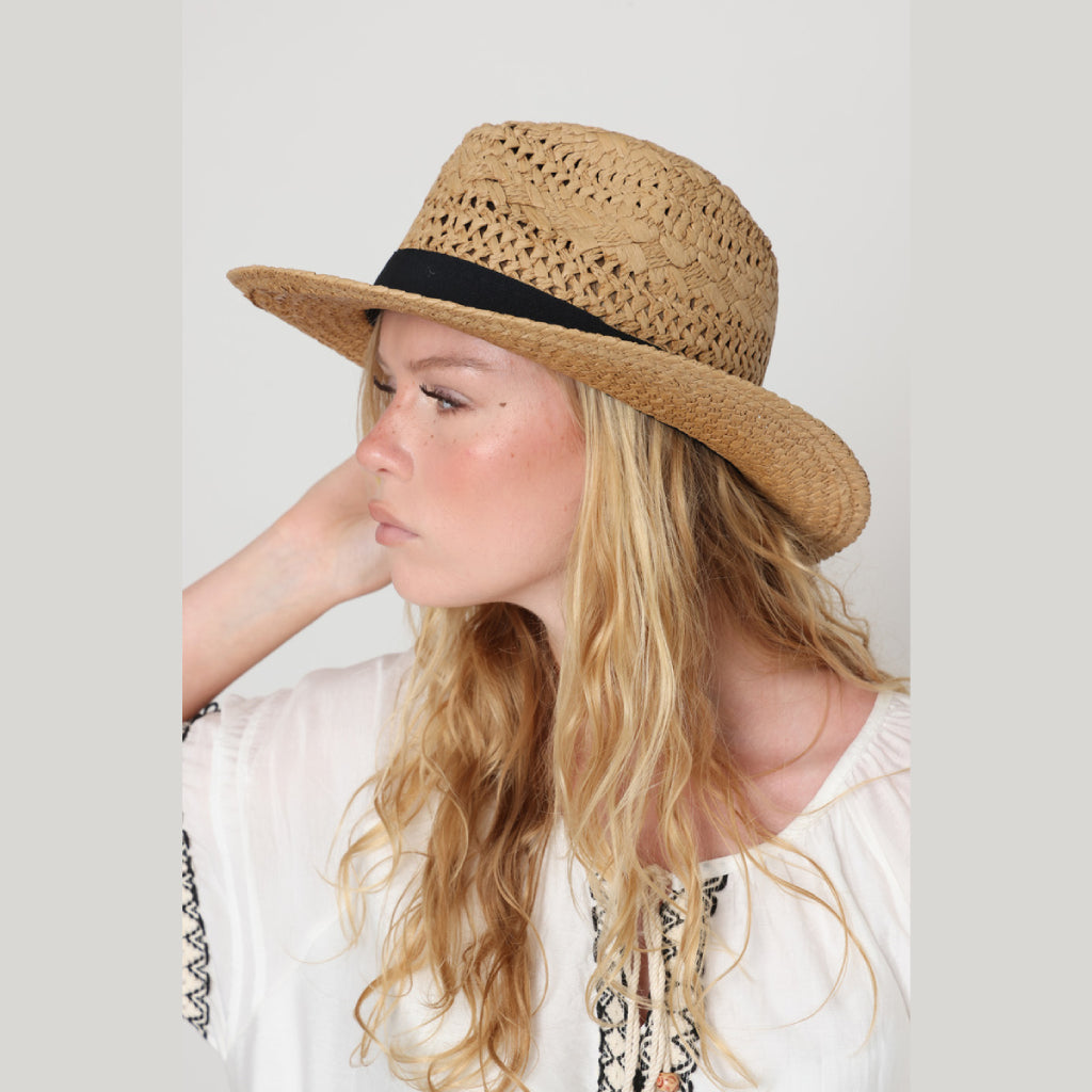 Camel Straw Hat with Black Band