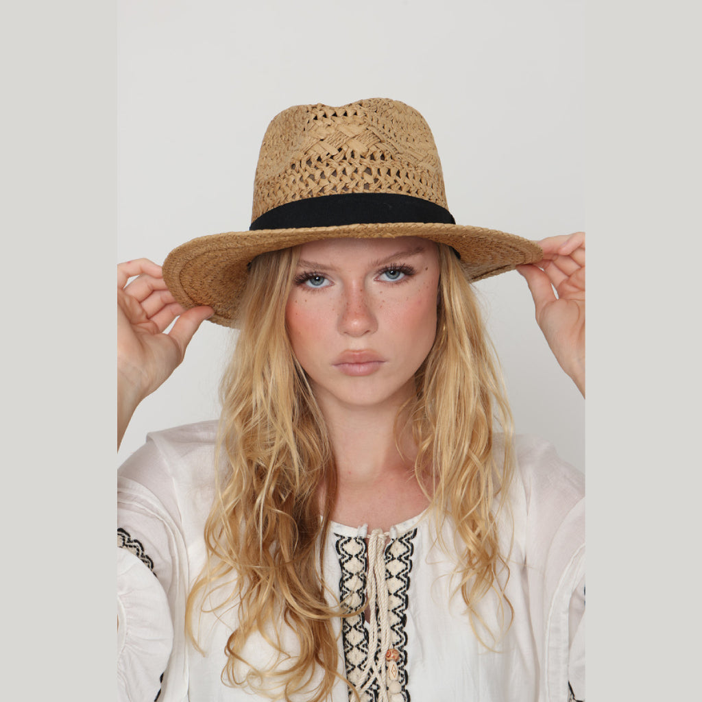 Camel Straw Hat with Black Band