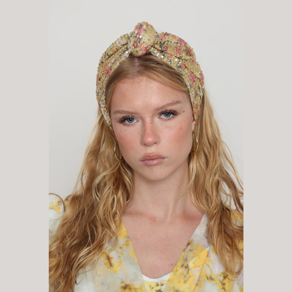 Yellow Sequin Tie Headband