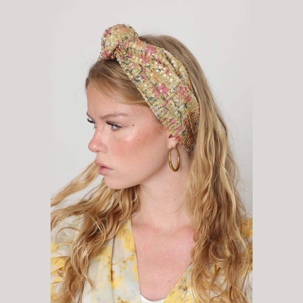 Yellow Sequin Tie Headband