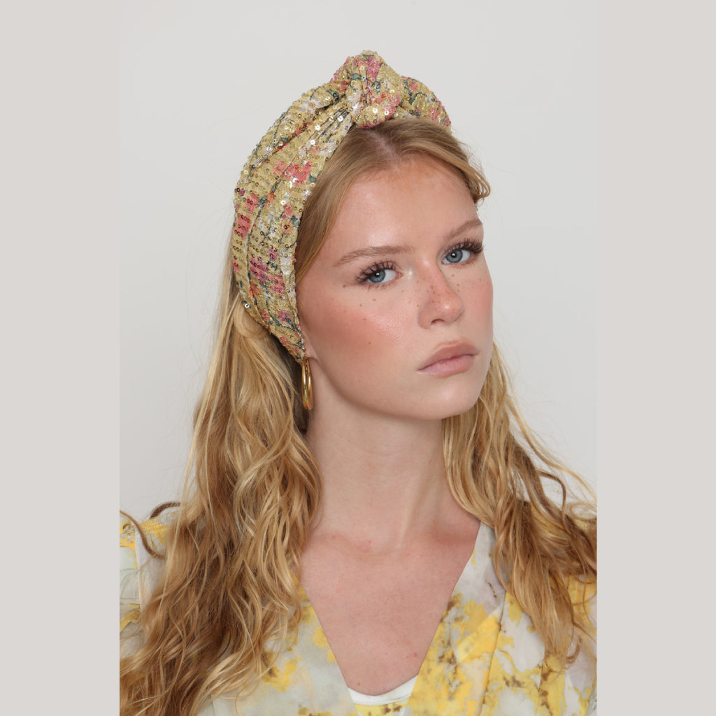 Yellow Sequin Tie Headband