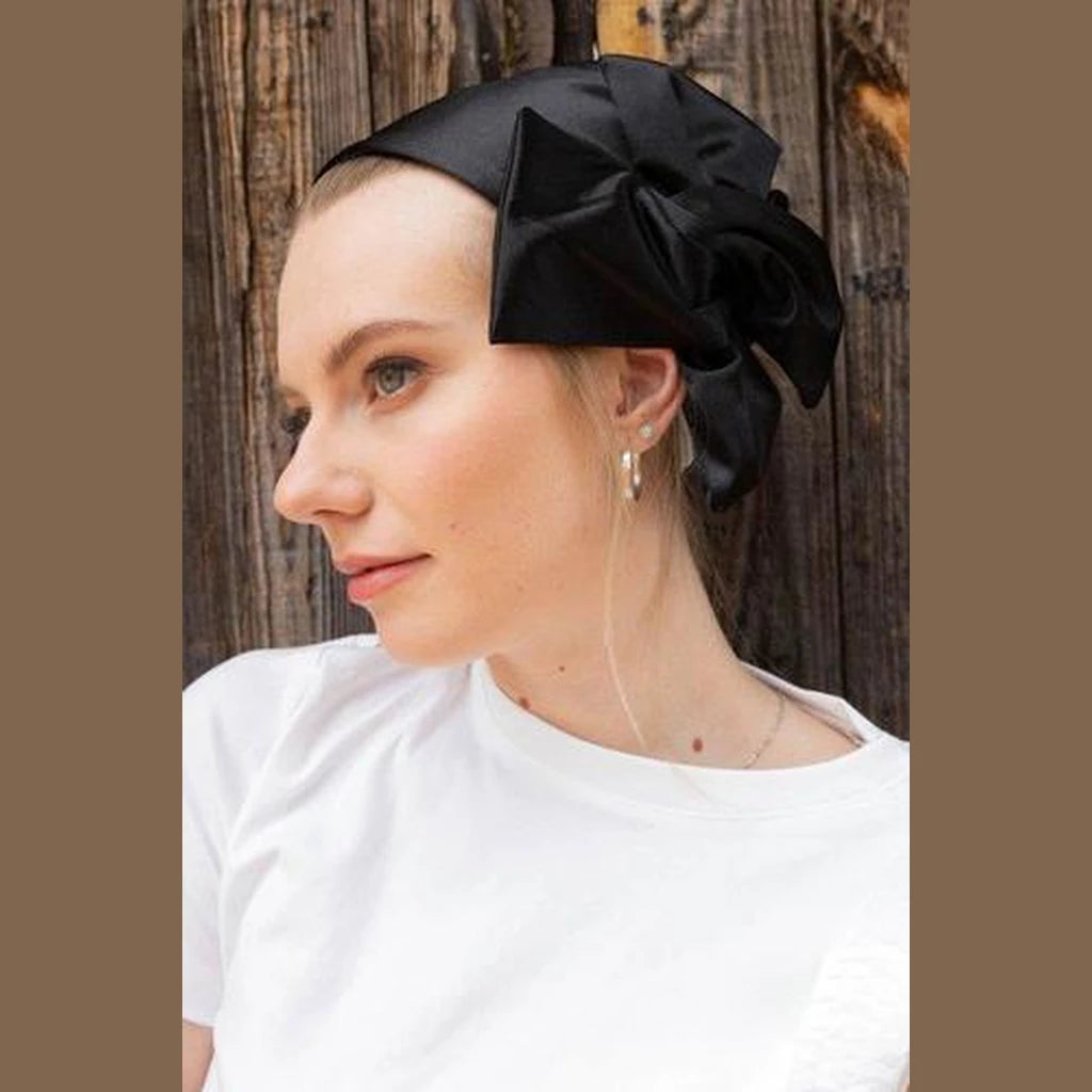 Black Satin Full Coverage Headwrap