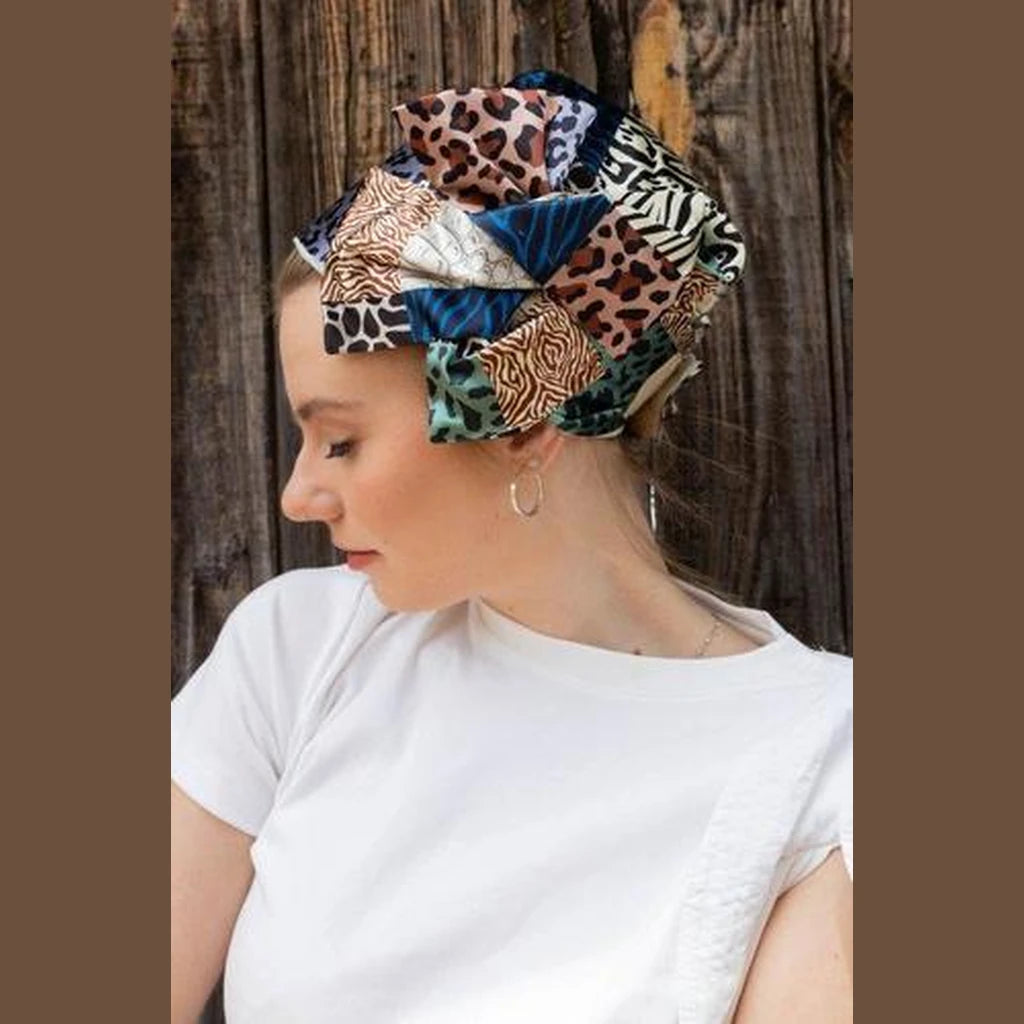 Blue Leopard Print Full Coverage Headwrap