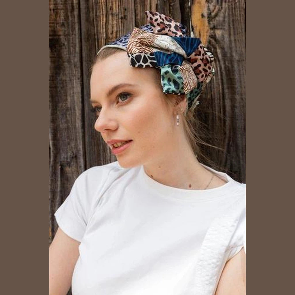 Blue Leopard Print Full Coverage Headwrap