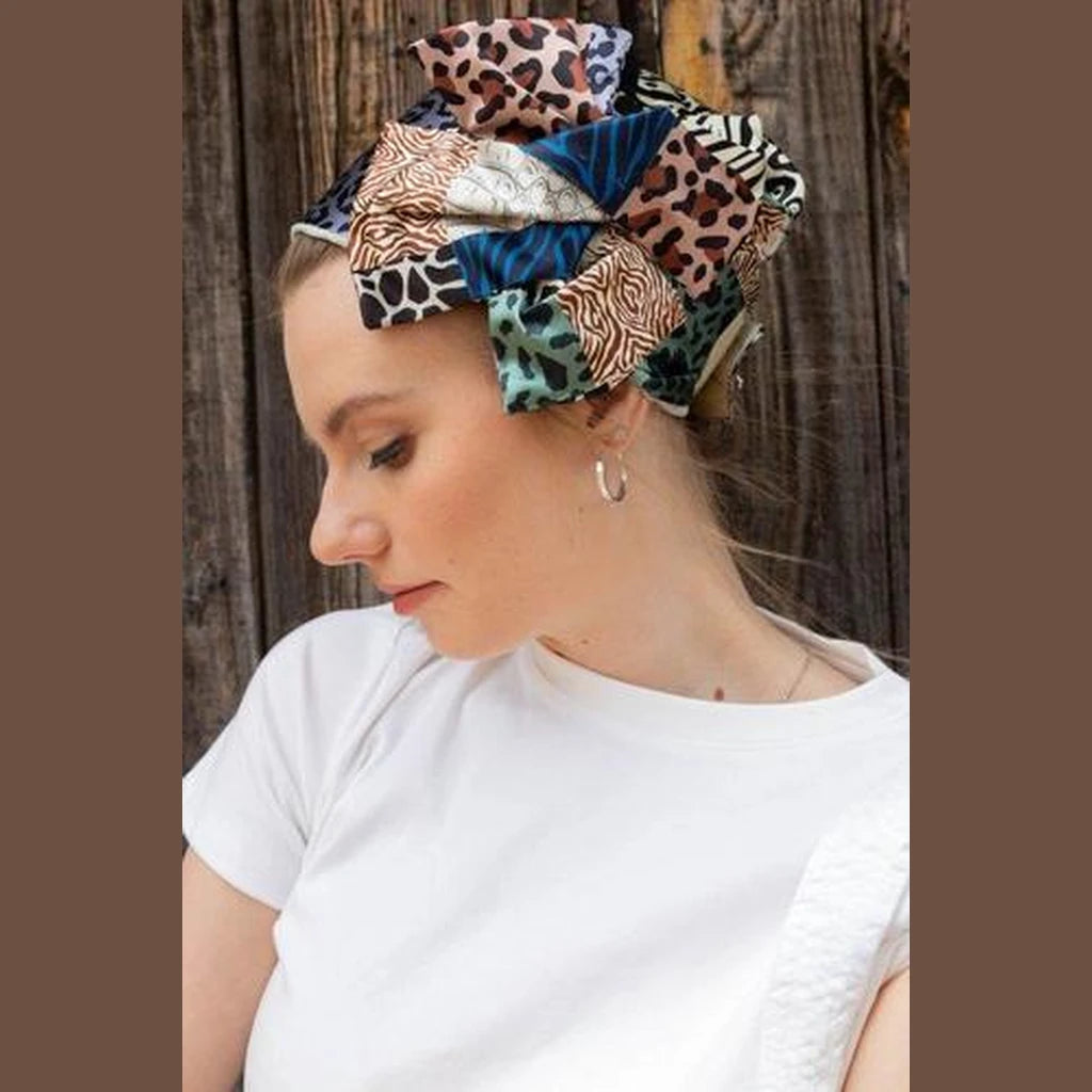 Blue Leopard Print Full Coverage Headwrap