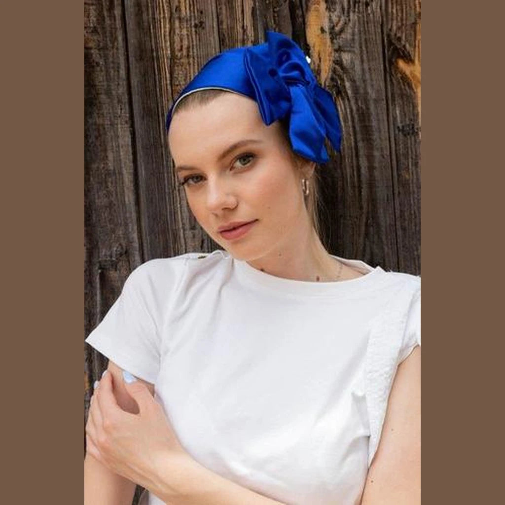 Blue Satin Full Coverage Headwrap