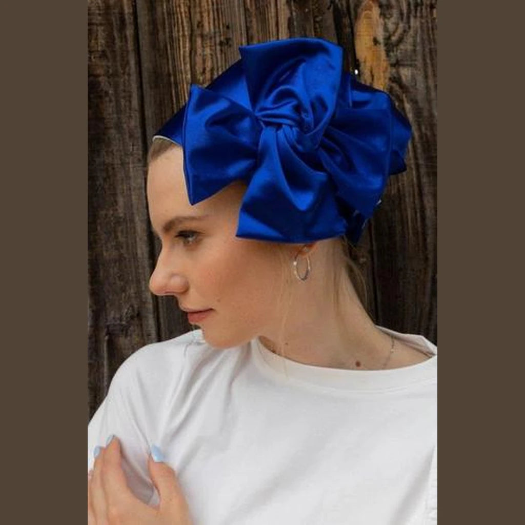 Blue Satin Full Coverage Headwrap
