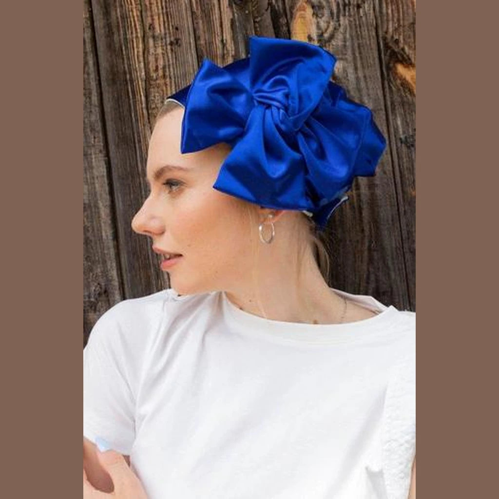 Blue Satin Full Coverage Headwrap