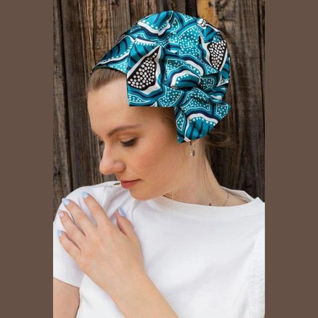 Turquoise Print Full Coverage Headwrap