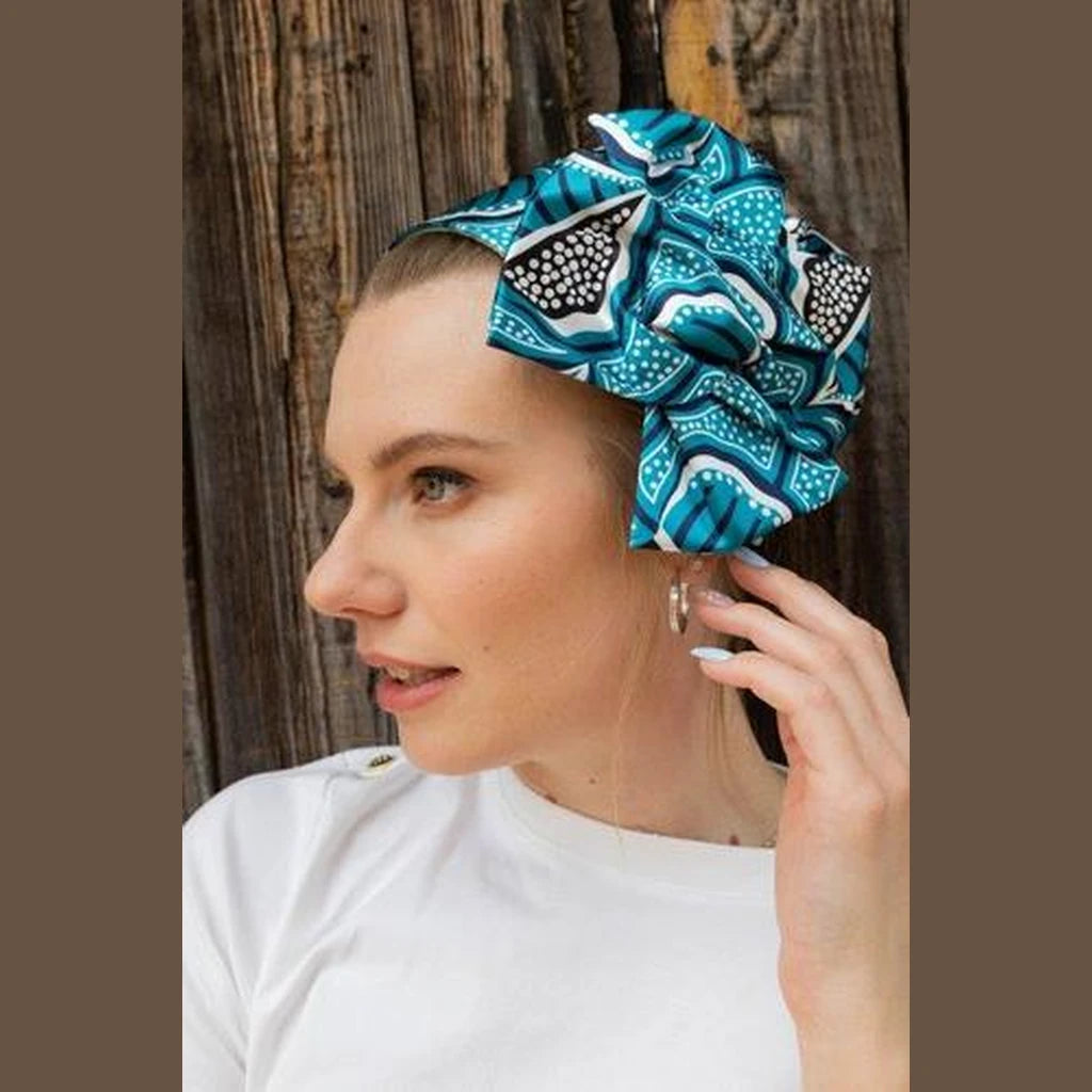 Turquoise Print Full Coverage Headwrap