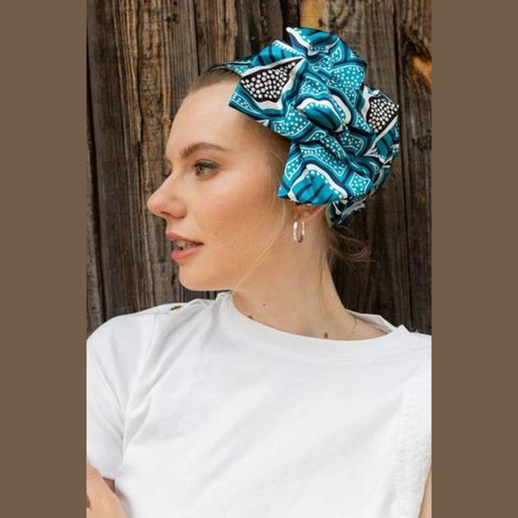 Turquoise Print Full Coverage Headwrap