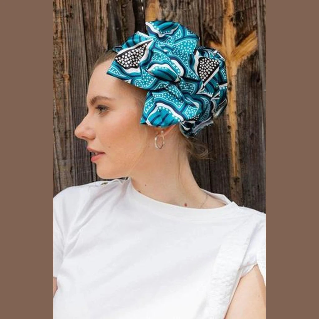 Turquoise Print Full Coverage Headwrap