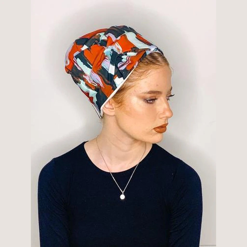 Brushed Black, Red & White Printed Partial / Full Coverage Headwrap