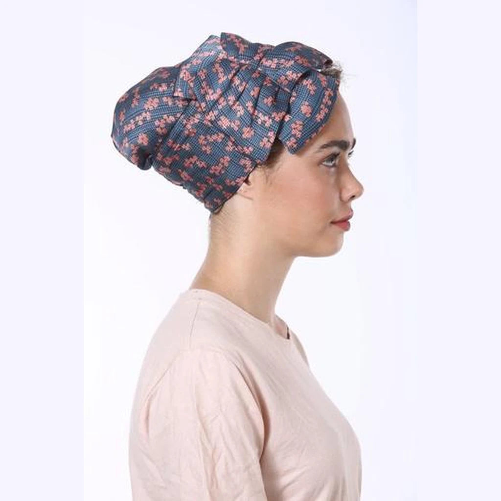 Blue Floral Silk Partial / Full Coverage Headwrap