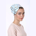 Light Blue Silk with Golden Feathers Partial / Full Coverage Headwrap
