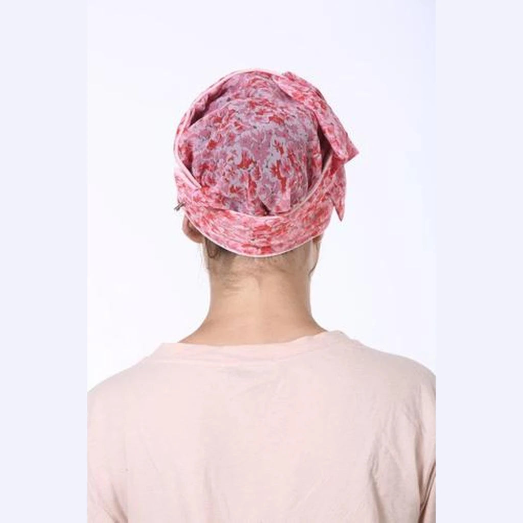 Pink & Red Floral Silk Partial / Full Coverage Headwrap