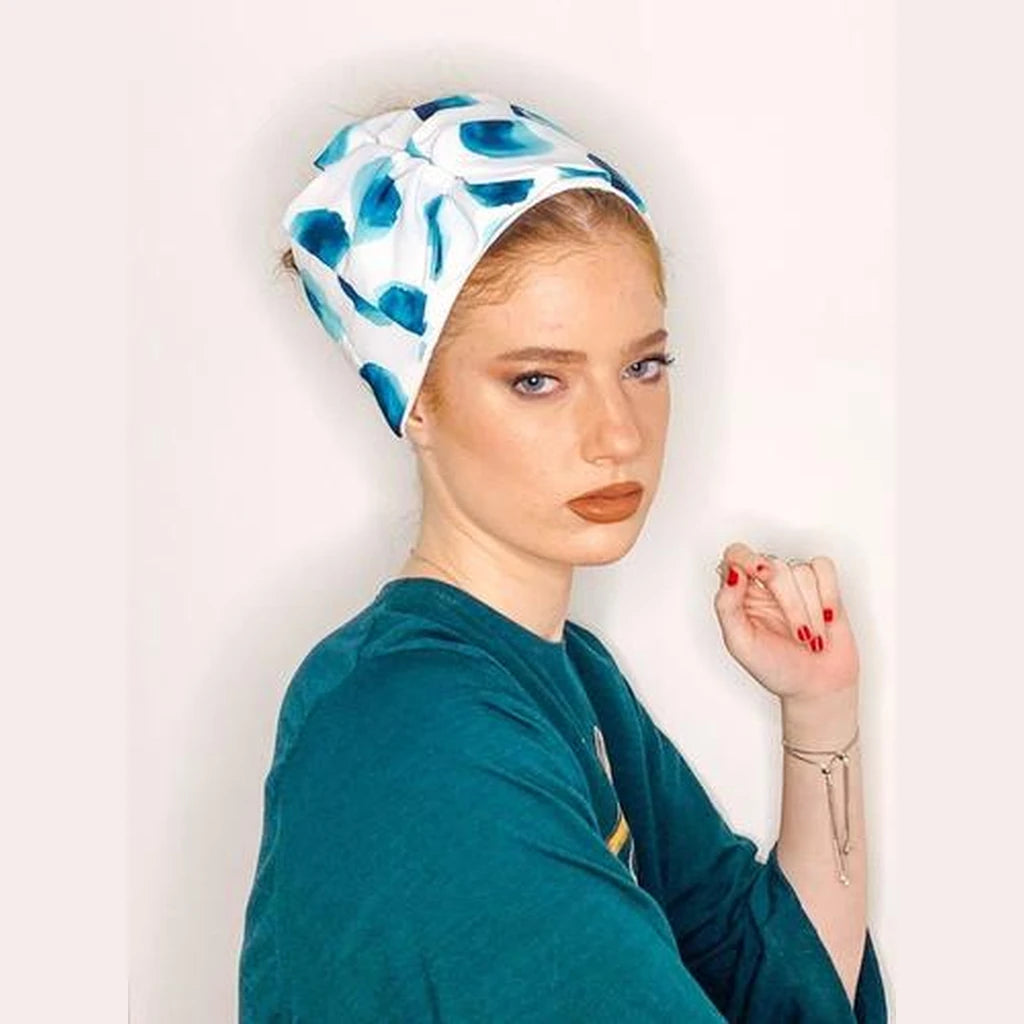 White & Green Printed Partial / Full Coverage Headwrap