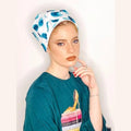 White & Green Printed Partial / Full Coverage Headwrap