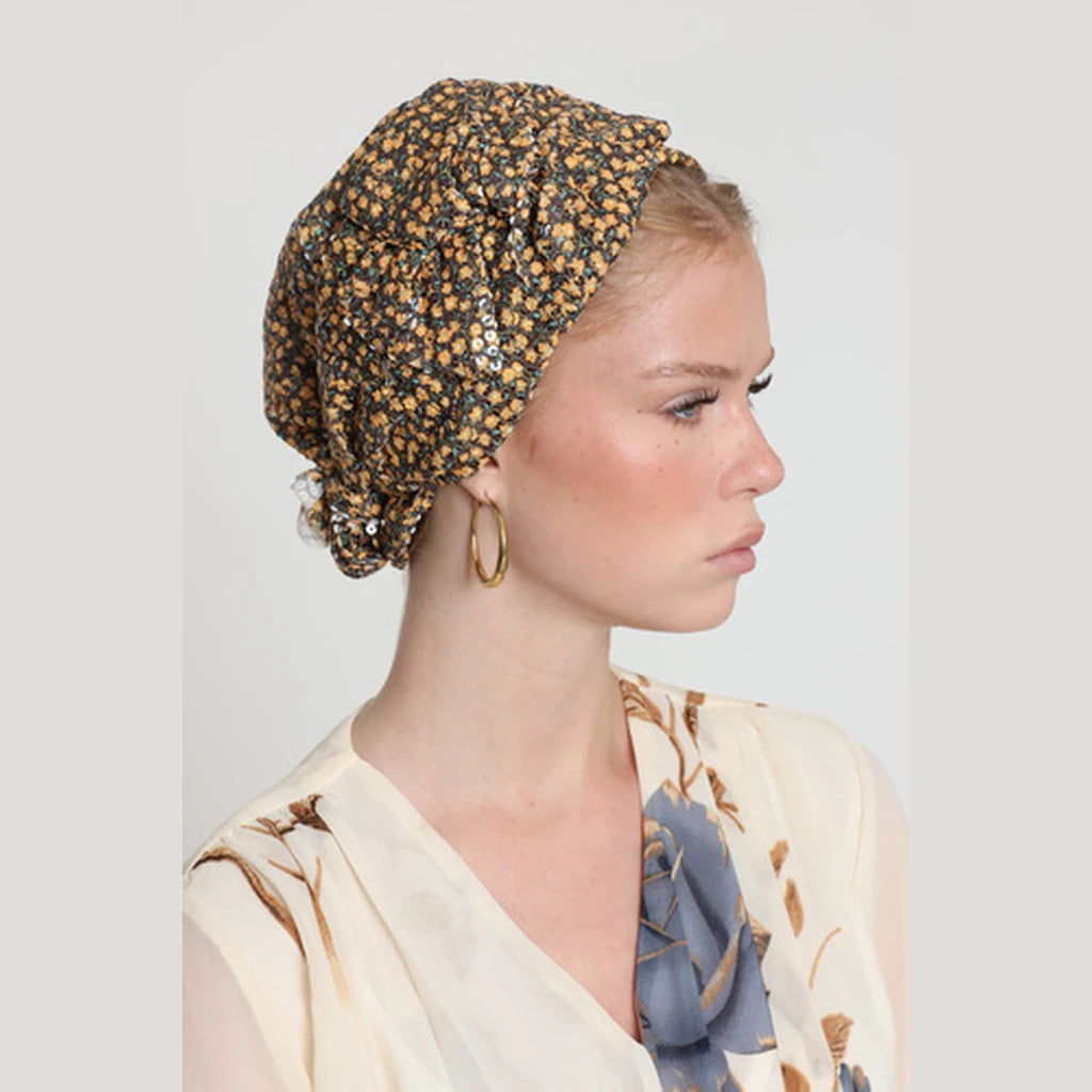 Brown & Yellow Sequin Bow Scarf – Full or Partial Coverage