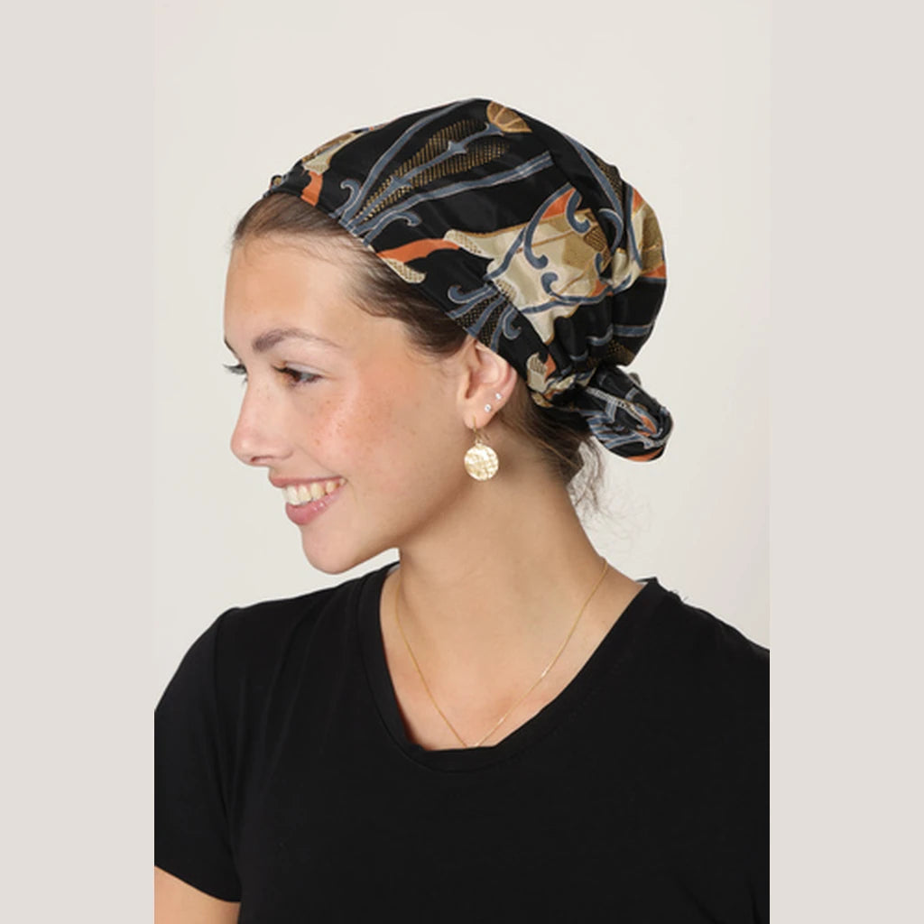 Black & Orange Floral Bow Scarf – Full or Partial Coverage