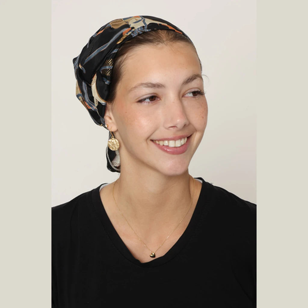 Black & Orange Floral Bow Scarf – Full or Partial Coverage