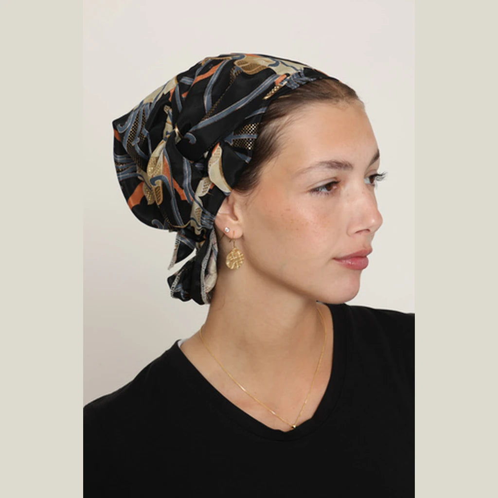Black & Orange Floral Bow Scarf – Full or Partial Coverage