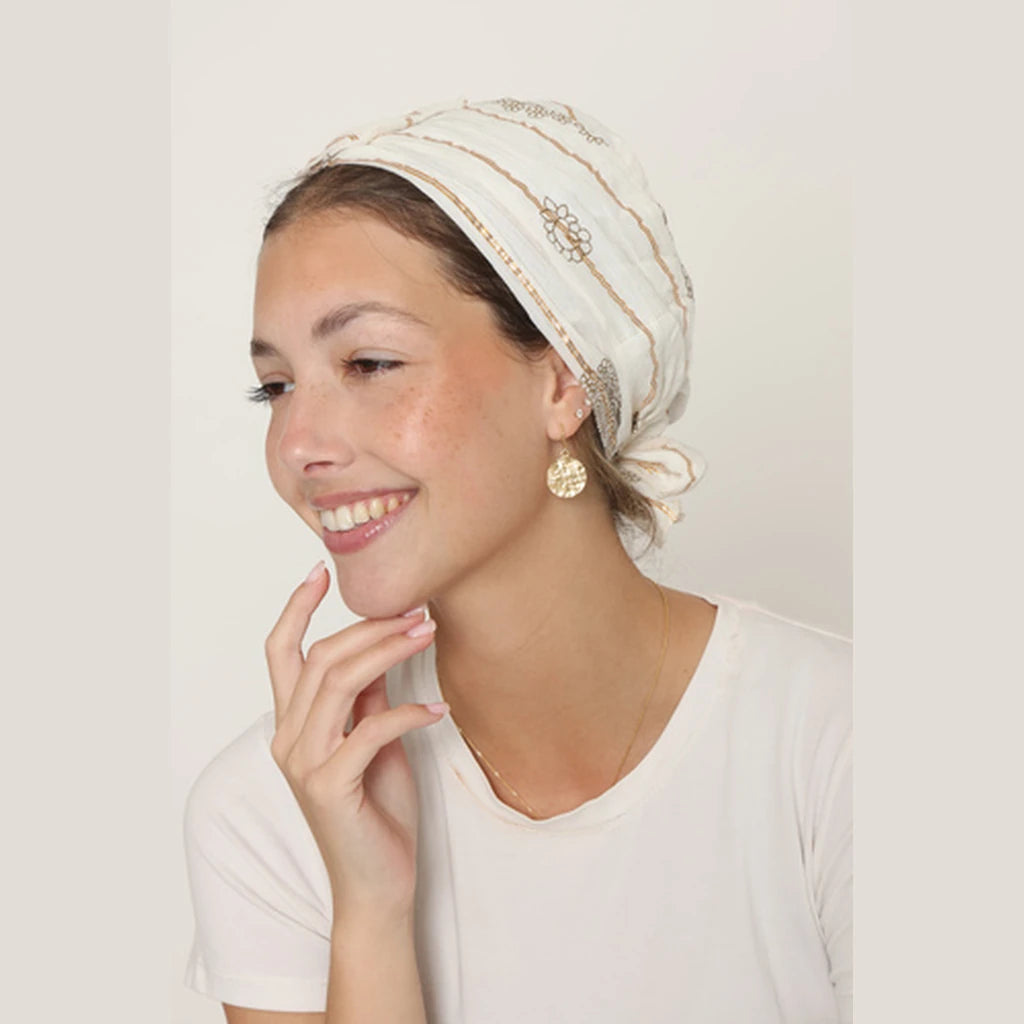 White & Gold Paisley Bow Scarf – Full or Partial Coverage