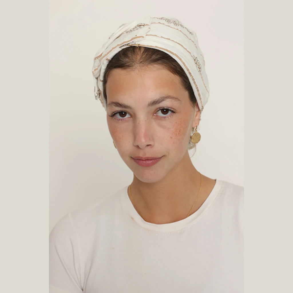 White & Gold Paisley Bow Scarf – Full or Partial Coverage