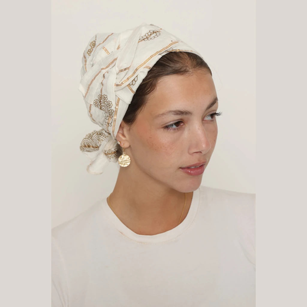 White & Gold Paisley Bow Scarf – Full or Partial Coverage