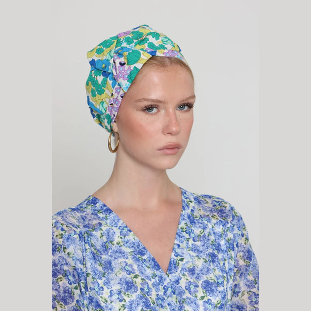 Turquoise Floral Bow Scarf – Full or Partial Coverage