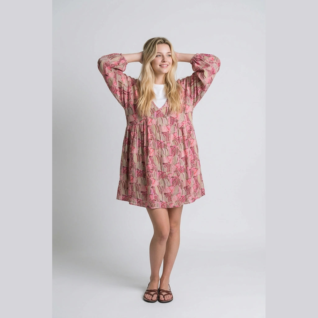 Short Pink Geometric Floral Dress