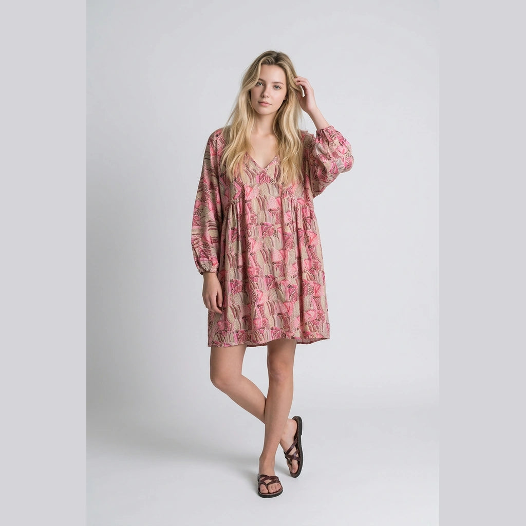Short Pink Geometric Floral Dress