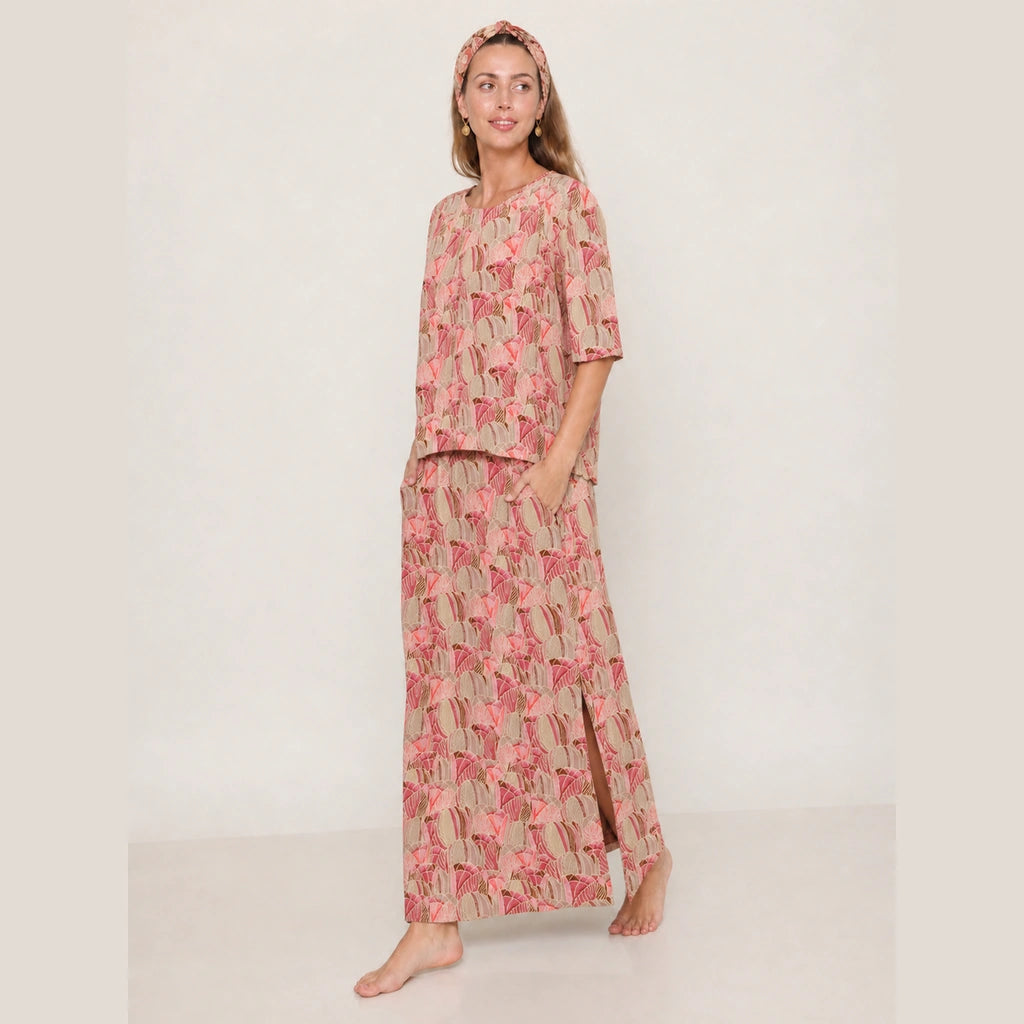 Pink Geometric Floral Maxi Skirt