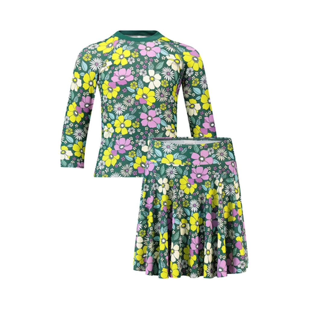 Green Daisy Two-Piece Modest Swimsuit