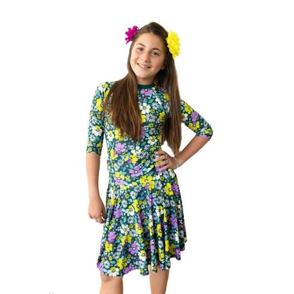 Green Daisy Two-Piece Modest Swimsuit