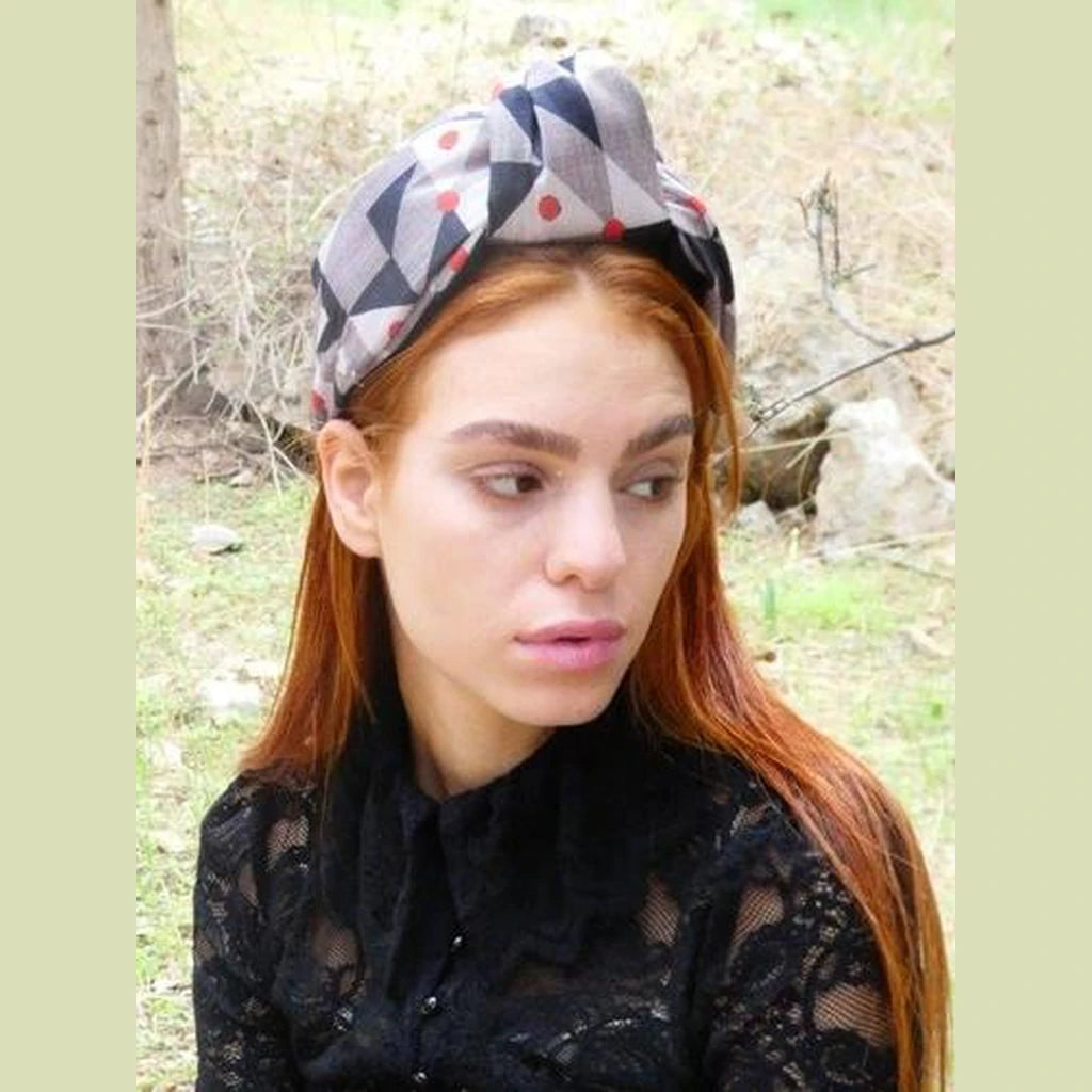 Gray Red Polka Dot Headband
